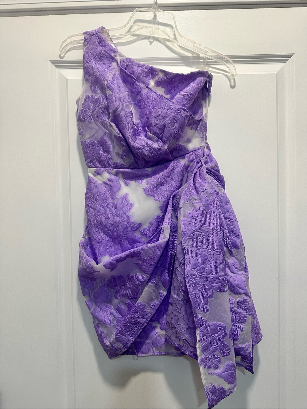 Showpo Lilac One-Shoulder Floral Draped Cocktail Dress